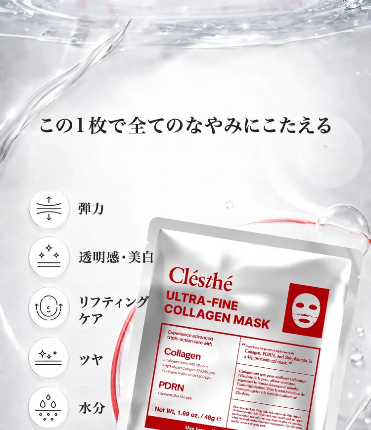 マスクが対応する肌悩みの一覧と製品パッケージ