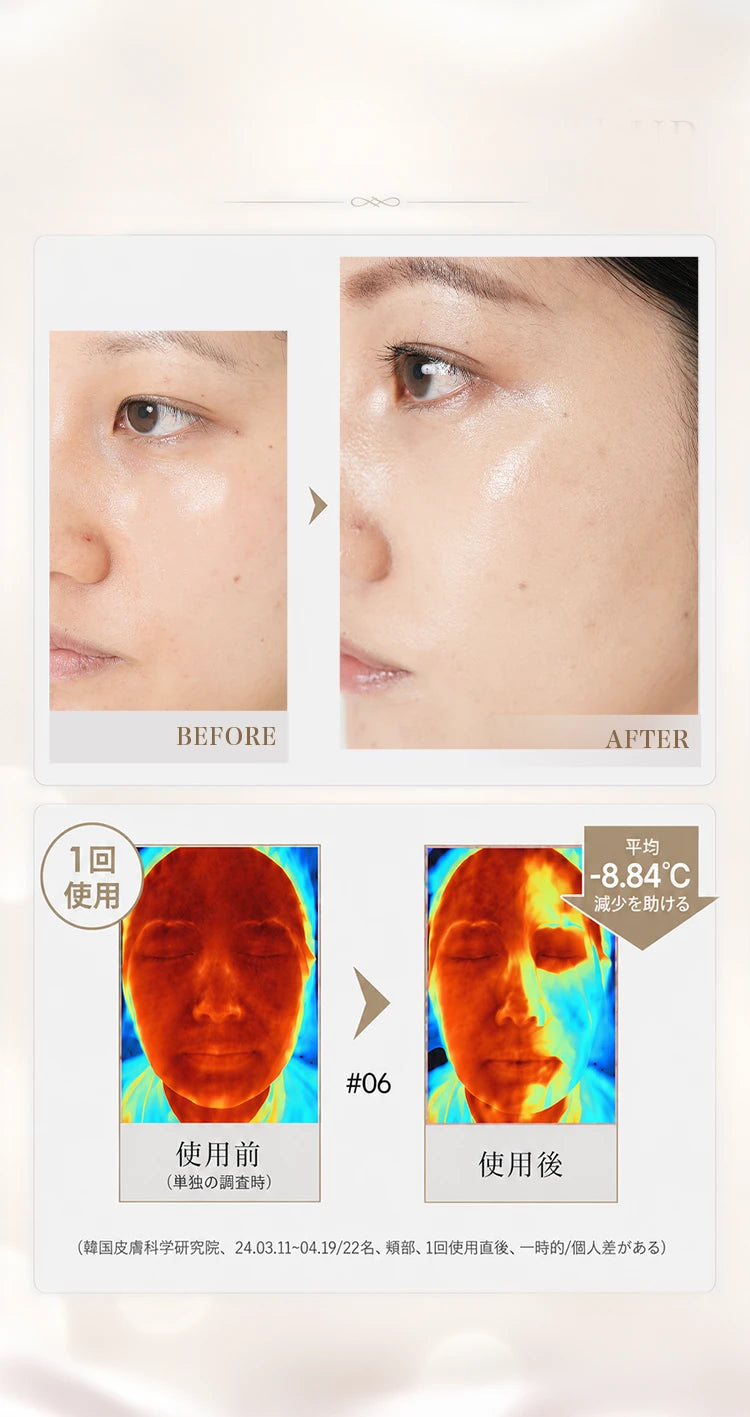 赤みを抑え透明感を出す効果の使用前後の写真